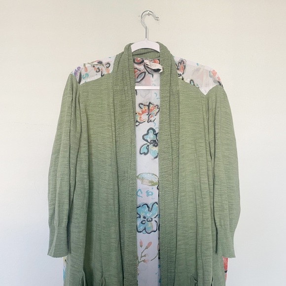 Melissa McCarthy Seven7 Floral Boho Cardigan Open Front Drape Green Fall Sz 2X - Picture 4 of 10